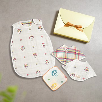 Hoppetta 彩虹蘑菇六層紗防踢背心圍兜禮盒組