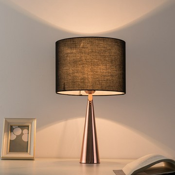 簡約北歐臥室床頭燈裝飾臺燈酒店賓館桌面黑色布藝LED燈具 雙11全館免運