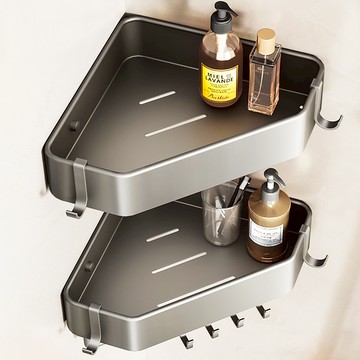 【24小時發貨】浴室置物架 转角置物架 免打孔浴室收納架  衛浴收納 浴室收納 洗手檯壁掛層架太空鋁三角轉角免釘無痕