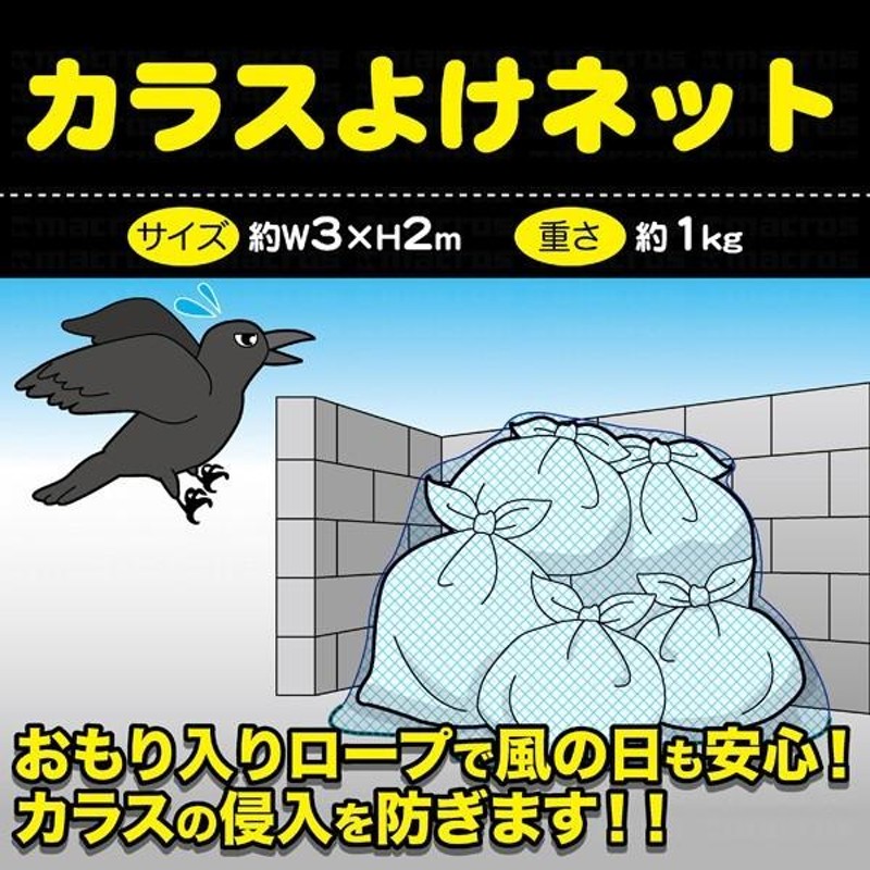 送料込】 カラスネット 周囲おもりロープ付 青 約4mm網目 1.5m×1.5m<br>