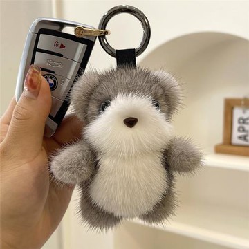 水貂毛可愛小熊汽車鑰匙扣掛件ins網紅熊熊毛絨公仔包包掛飾