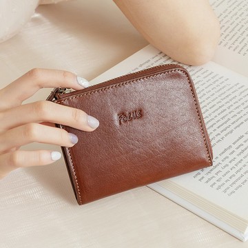 真皮L型短夾拉鍊零錢包 / 卡夾錢包 / 義大利植鞣皮革