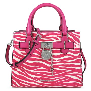 MICHAEL KORS HAMILTON 銀色鎖頭火龍果粉色小牛毛皮革兩用包