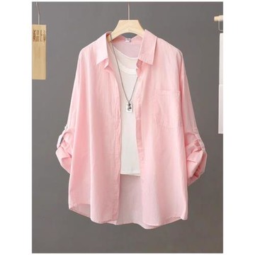 粉色防曬襯衫外套女夏季2026新款薄款寬松法式上衣設計感小眾襯衣