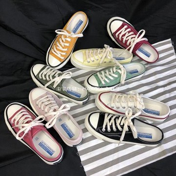 1970半拖鞋女帆布鞋春夏季新款學生百搭韓版復古可踩無后跟懶人鞋