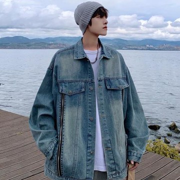 工裝牛仔外套男春秋痞帥高級感翻領夾克日系潮牌復古cityboy上衣