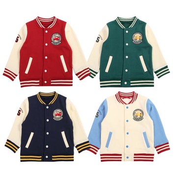 日系童裝兒童春秋季純棉棒球服男童卡通圓領立領外套消防車上衣