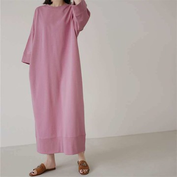 【巴黎精品】現貨+預購 女洋裝長袖連身裙大尺碼長裙連衣裙A字裙休閒大碼女裝-圓領寬鬆長版女裙子2色a1au43