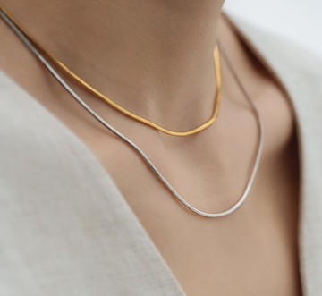 【法式簡約】925銀/厚鍍18K真金/八角蛇骨鏈