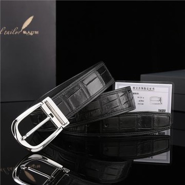 圓弧純銀男鱷魚針扣皮帶