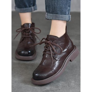 低幫真皮馬丁靴女款短筒2025新款秋季鞋子復古靴子英倫平底短靴單