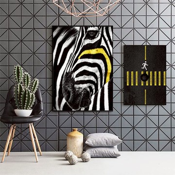 黑白黃　動物系列　裝飾掛畫　台灣製造 - B款－黑框-50*70cm