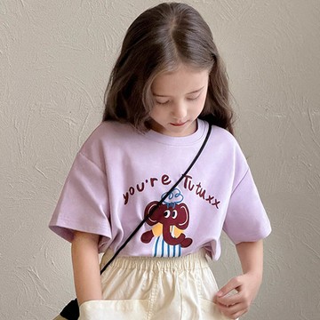 TUTU - 涼感圓領落肩短袖上衣/T恤-童趣卡通-淺紫色