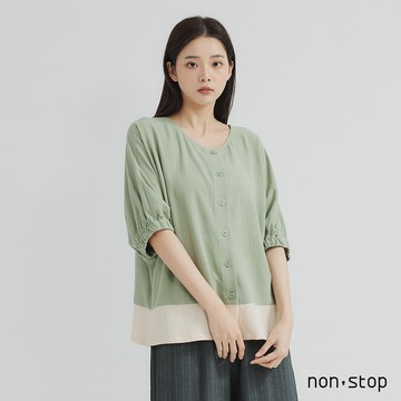 non-stop 簡約配色剪接連袖襯衫-2色