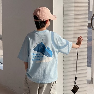 【中大男童】清新藍透氣寬鬆休閒T恤