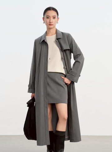俐落長版風衣式洋裝
