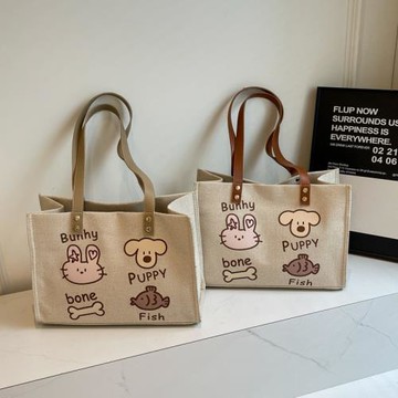 大容量帆布單肩包休閑卡通便當包時尚手提包大學生上課裝書袋