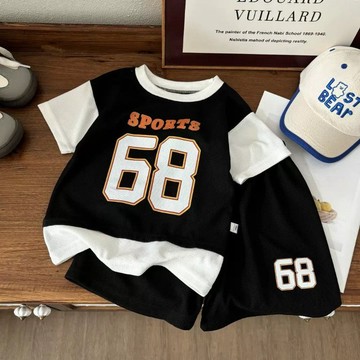 潮酷可爱~運動兒童籃球服短褲夏季男童短袖運動套裝兩件套女童假兩件球衣 兒童套裝 夏天衣服 短袖套裝 百搭休閒兩件套