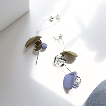 Sadie 原創設計 手工軟陶 幾何線條 簡約花瓣 925純銀耳環
