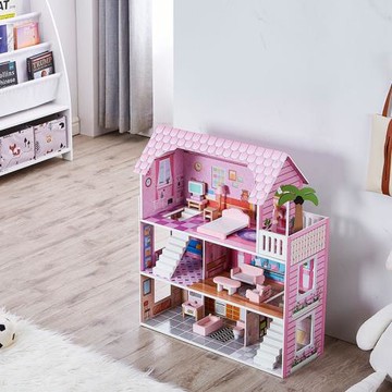 木制過家家娃娃房寶寶別墅粉色公主屋親子互動休閑時光娃娃屋玩具