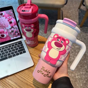 草莓熊星光保溫杯可愛高顏值雙飲大容量316不銹鋼冰霸汽車杯水杯