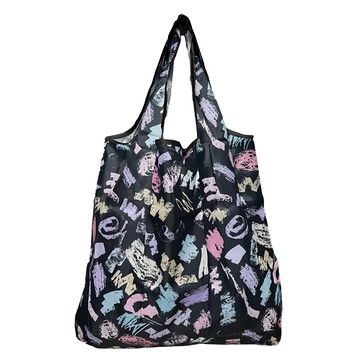 FIFIOO 超質感厚實環保購物袋 大容量 可折疊收納  40 x 38cm  黑底多色素材圖案