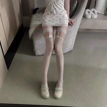 黑絲襪情調蕾絲吊帶腿環絲襪女長筒襪過膝超薄夏季吊帶襪 D0131