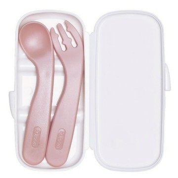 韓國製 Edison 寶寶超好拿 斜角餐具組 (粉色/黃色/薄荷綠) 湯匙+叉子+收納盒【快速出貨】學習餐具 人體工學