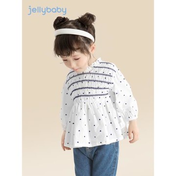 女童長袖襯衫洋氣春季女孩條紋波點白襯衣純棉小兒童娃娃上衣寶寶