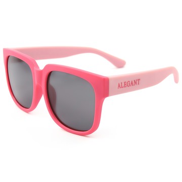 ALEGANT 兒童款 日系休閒輕量彈性方框UV400偏光墨鏡  122mm  晨櫻粉