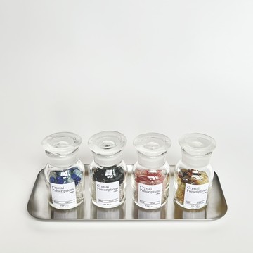 HhL【能量許願瓶】天然水晶 (四入組) 人緣 招財 事業 全方位 - 小瓶組-復古幽默款