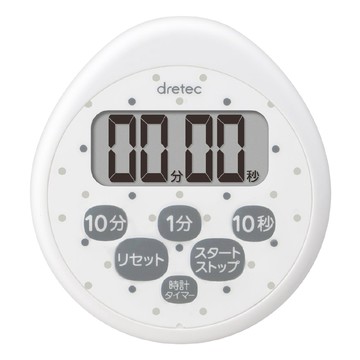 DRETEC 小點點日本防水滴蛋型時鐘計時器-6按鍵-白色 (T-565WT)