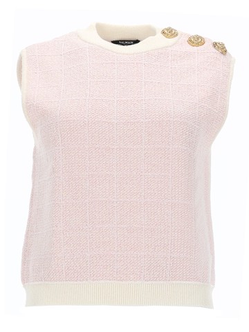 balmain sleeveless top with jewel buttons