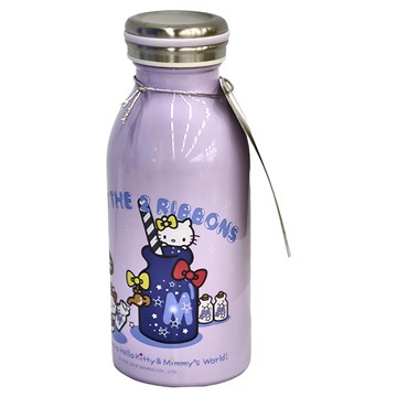 Hello Kitty 凱蒂貓 夏好朋友 真空保溫保冷瓶 304不鏽鋼 牛奶瓶造型  紫色  350ml  1瓶