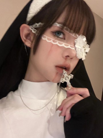 暗黑哥特十字架眼罩女萬聖節修女頭飾拍照cos配飾朋克裝飾品道具【淘夢屋】