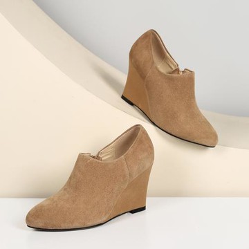 復古深口坡跟單鞋女通勤磨砂高跟鞋一腳蹬尖頭時尚舒適百搭女鞋子