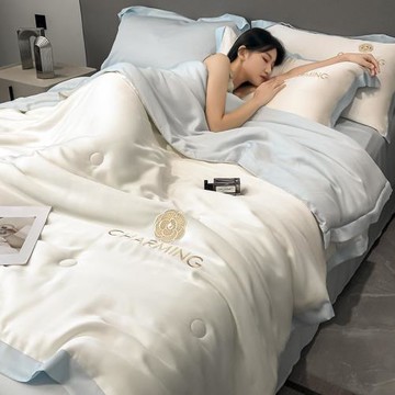 冰絲床上四件套夏季真絲夏被空調被輕奢高級感床單刺繡夏涼被床品