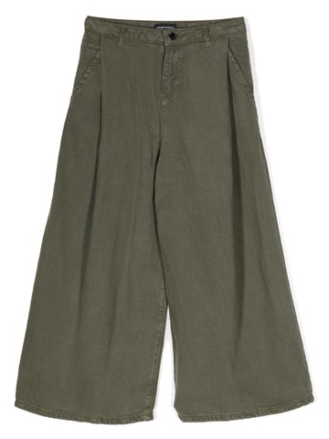 Emporio Armani Kids - wide-leg linen-blend trousers - kids - Linen/Flax/Lyocell - 12 yrs - Green