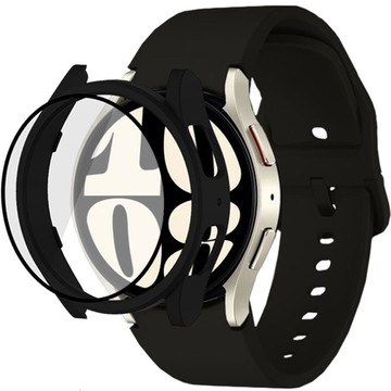 LuA lovel Galaxy Watch 螢幕保護鋼化玻璃膜全包覆保護殼 + 矽膠錶帶套組 黑色 Galaxy Watch 6 40mm 1組