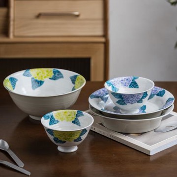 器昔手工清新繡球花陶瓷一人食小飯碗中餐盤大湯面碗家用餐具套組