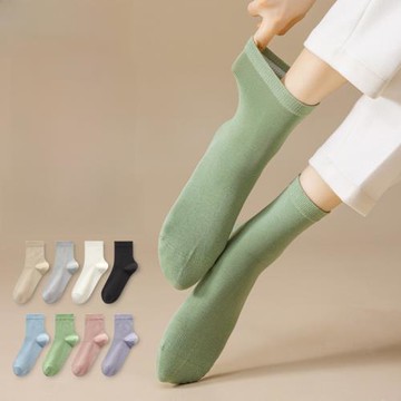 恒源祥無骨襪子女純棉抗菌消臭中筒襪吸汗透氣薄款黑白色春秋長襪