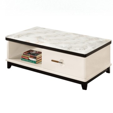 文創集 貝蒙 典雅白4尺雲紋石面二抽大茶几-120x60x44cm免組