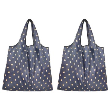 FIFIOO 超質感厚實環保購物袋 38x40cm 大容量  可折疊收納 藍底灰點  2個