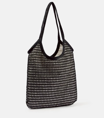 Miu Miu Logo leather-trimmed crochet tote bag
