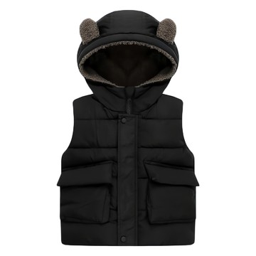 兒童秋冬羽絨熊耳朵背心 黑色  110碼 110~120cm