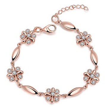 純銀手鍊 鍍18K金鑲鑽手環-優雅氣質花朵鑲鑽母親節生日情人節禮物女飾品3色73cd33【獨家進口】【米蘭精品】