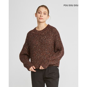 【POU DOU DOU】咖啡色混色短版針織衣｜PPQ72970