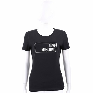 LOVE MOSCHINO 燙印字母方框黑色短袖TEE T恤(女款)