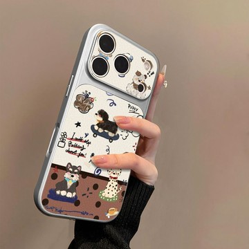 滑板狗狗適用蘋果17手機殼小羊皮蘋果16保護套15新14外殼13/12