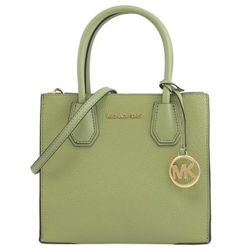 MICHAEL KORS MERCER 素面荔枝紋手提兩用包.綠